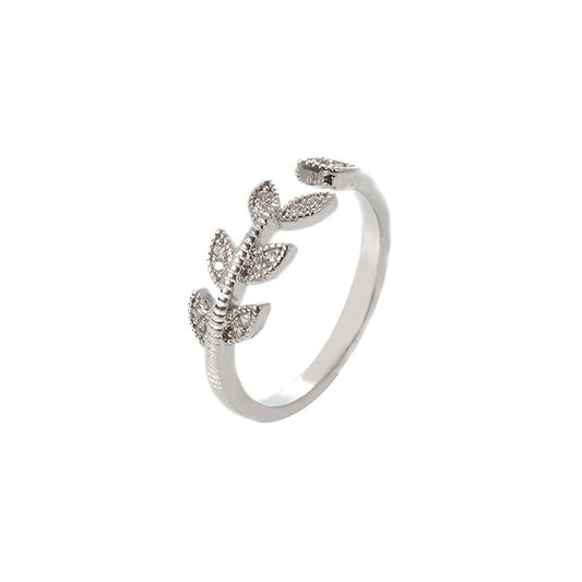 Adjustable Brass Ring With Tree Branch Design And Zircon Accents Copper Setting For Women Elegant Sparkle Style