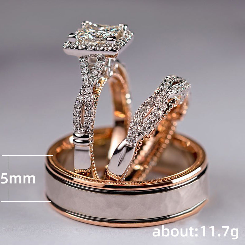 Womens Rose Gold Plated Three Piece Ring Set With Sparkling Zircon Stones Elegant Fashion Jewelry For Her Wedding