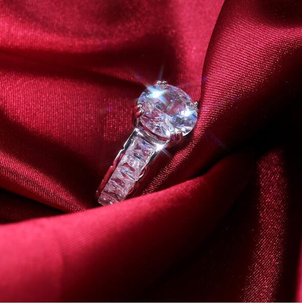 Zirconium Diamond Ring Copper White Plated Elegant Sparkling Engagement Anniversary Band For Women Fine Finish