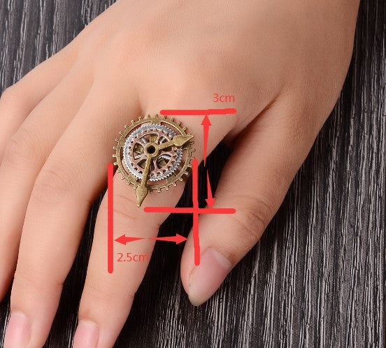 Vintage Steampunk Ring Adjustable Open Design Clock Hand Gears Alloy Jewelry Fashion Accessory Elegant Statement Piece