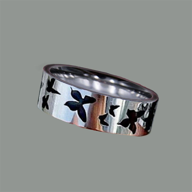 Vintage Punk Style Titanium Steel Ring Unisex Jewelry With Thorn Motifs Stars Moon Flames Crosses Dragon Butterflies