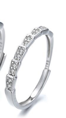 Bamboo Couple Rings Set For Him And Her Adjustable Silver Plated Open Rings Anniversary Jewelry Gift Ins Style