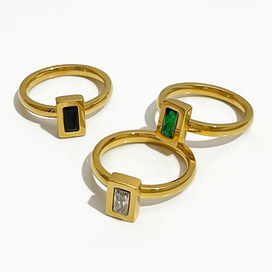 Womens Zircon Square Ring Gold Plated Stone Band Size 6 7 8