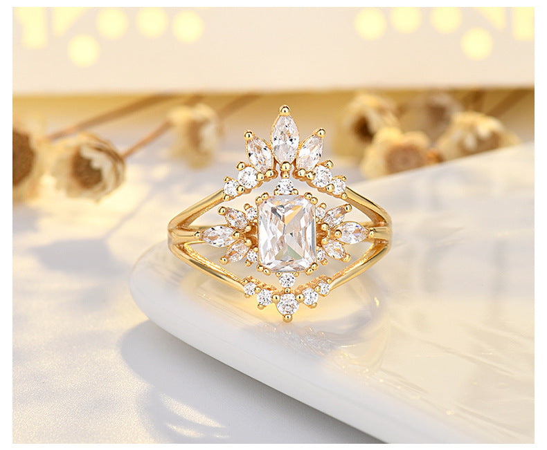 Womens Zircon Water Drop Geometric Copper Ring Micro Inlay Jewelry For Daily Wear Geometric Inlay Sparkle Glow