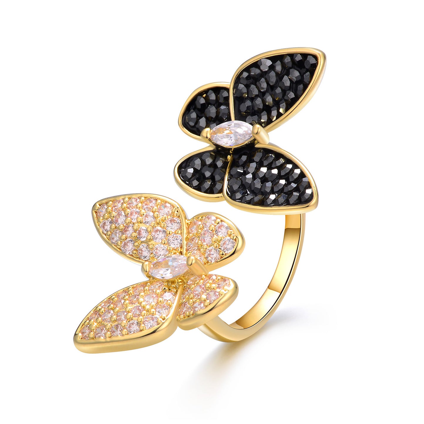 Butterfly Ring Copper With Black And Red Zircon Inlaid Korean Style Butterfly Ring Individually Packed Limited