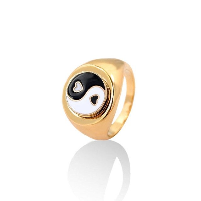 Coin Ring Street Enamel Glaze Womens Ring Gold Tone Alloy Jewelry Size 7 European American Style 18K For Women