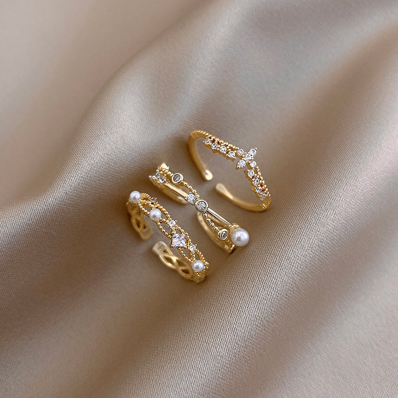 Zircon Pearl Ring With Crown Open Design And Star Accent For Elegant Japanese Korean Style Jewelry Elegant Gem