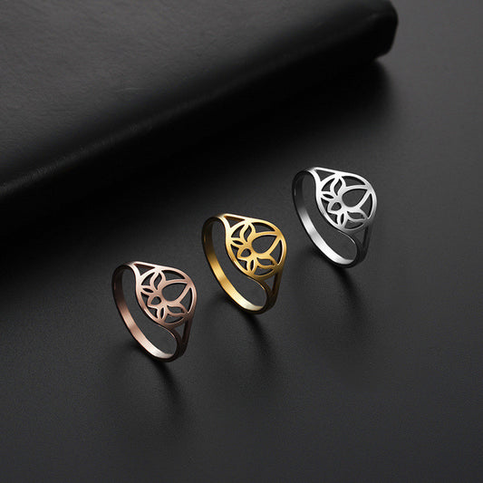 Womens Stainless Steel Lotus Flower Ring Fashionable Minimalist Design Individually Packed Gift ForYou Birthday