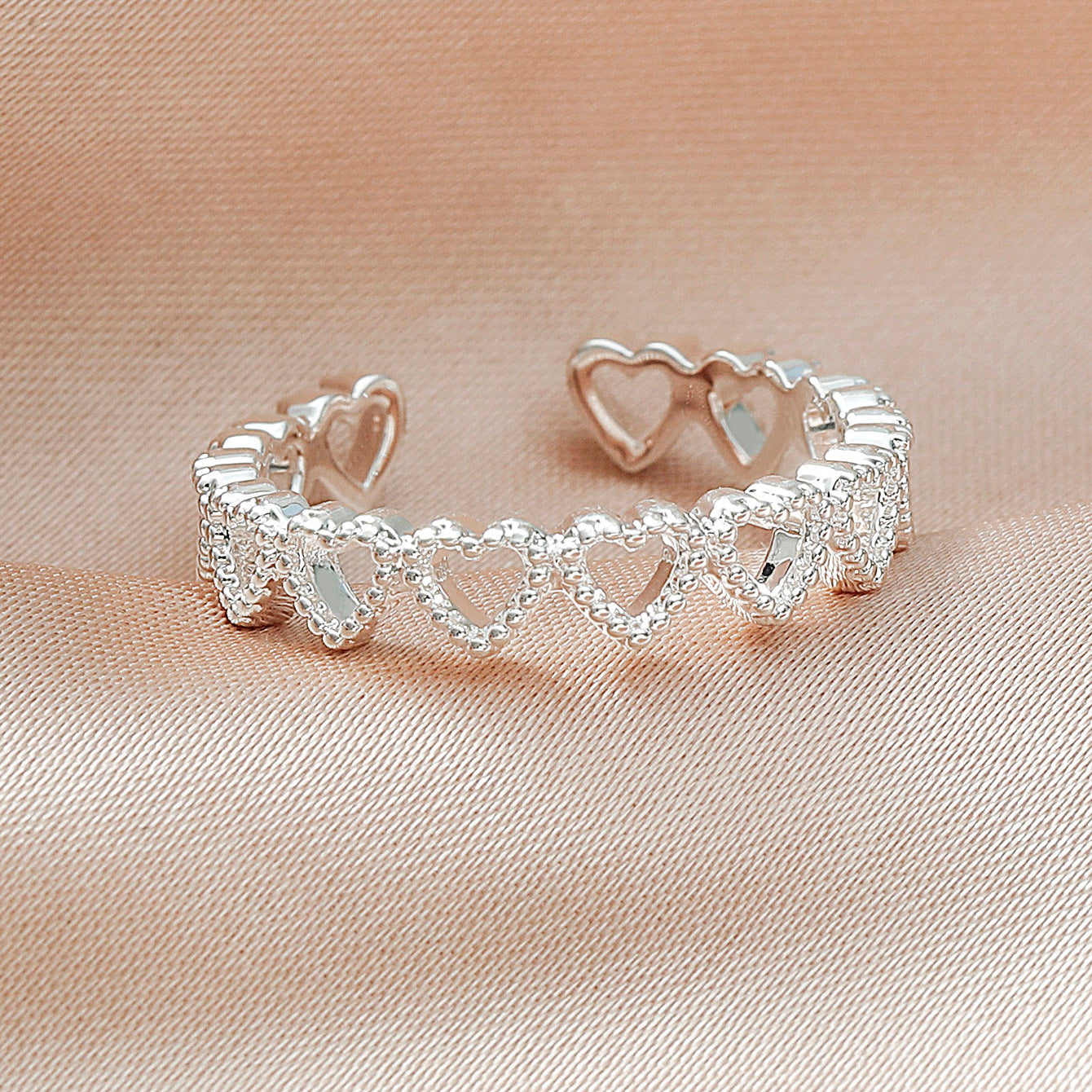 Womens Open Heart Ring Adjustable Copper Love Stitch Design Electroplated Fashion Accessory Unique Designer Style