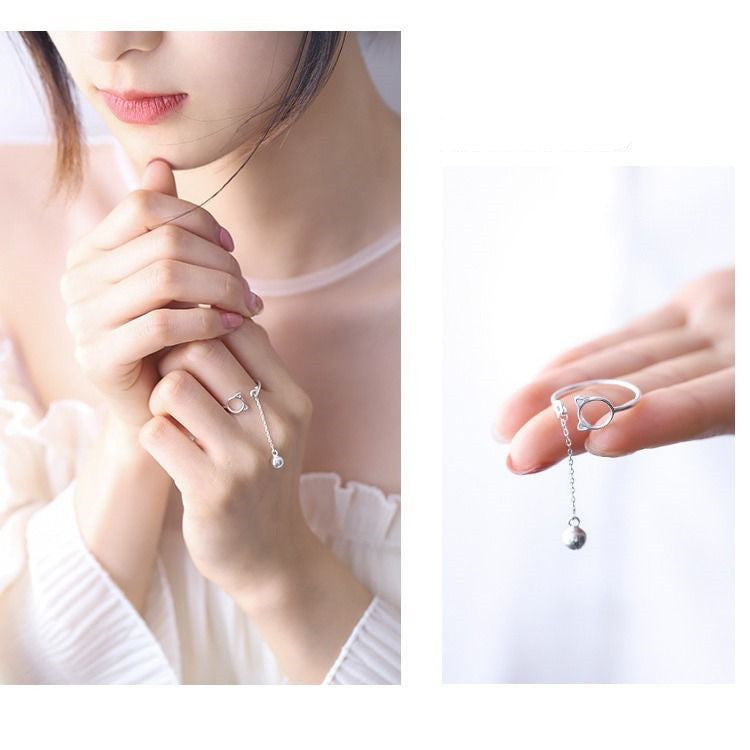 Womens Copper Ring Cat Design Fashion Jewelry Electroplated Silver Finish Elegant Ring For Women Vintage Style