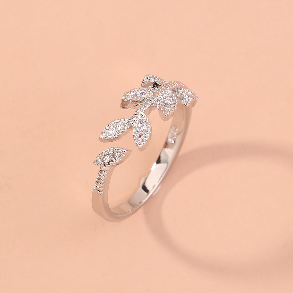 Adjustable Brass Ring With Tree Branch Design And Zircon Accents Copper Setting For Women Elegant Sparkle Style