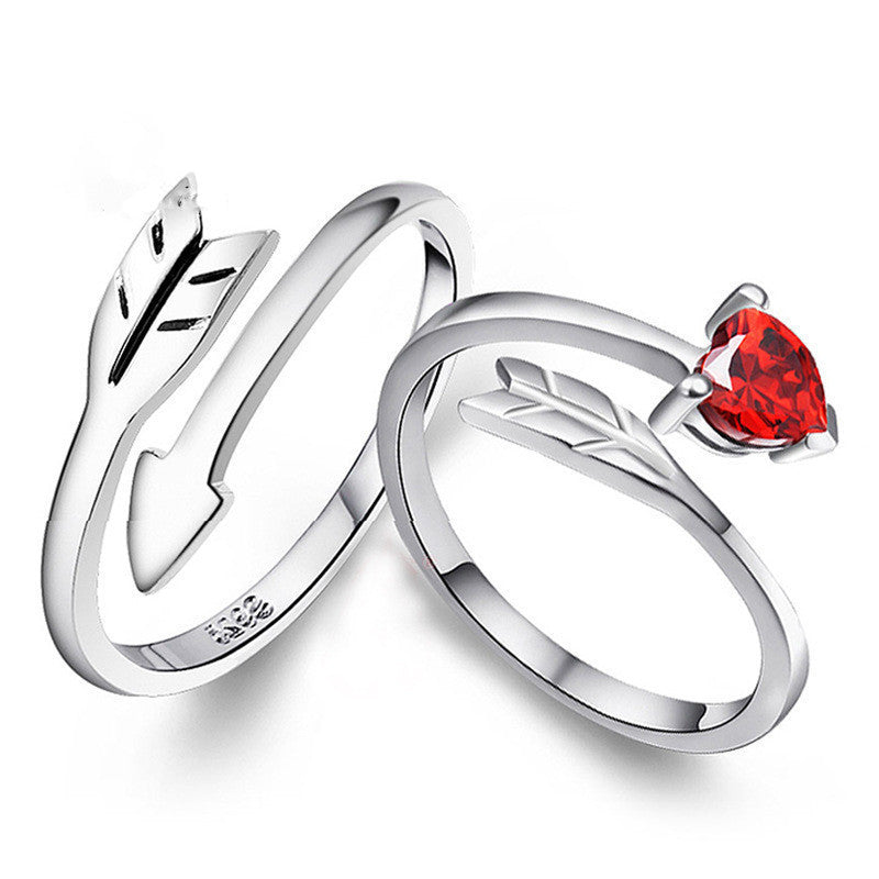 925 Sterling Silver Couple Rings Cupid Arrow Design Matching Bands Adjustable Opening Unisex For Heart Jewelry