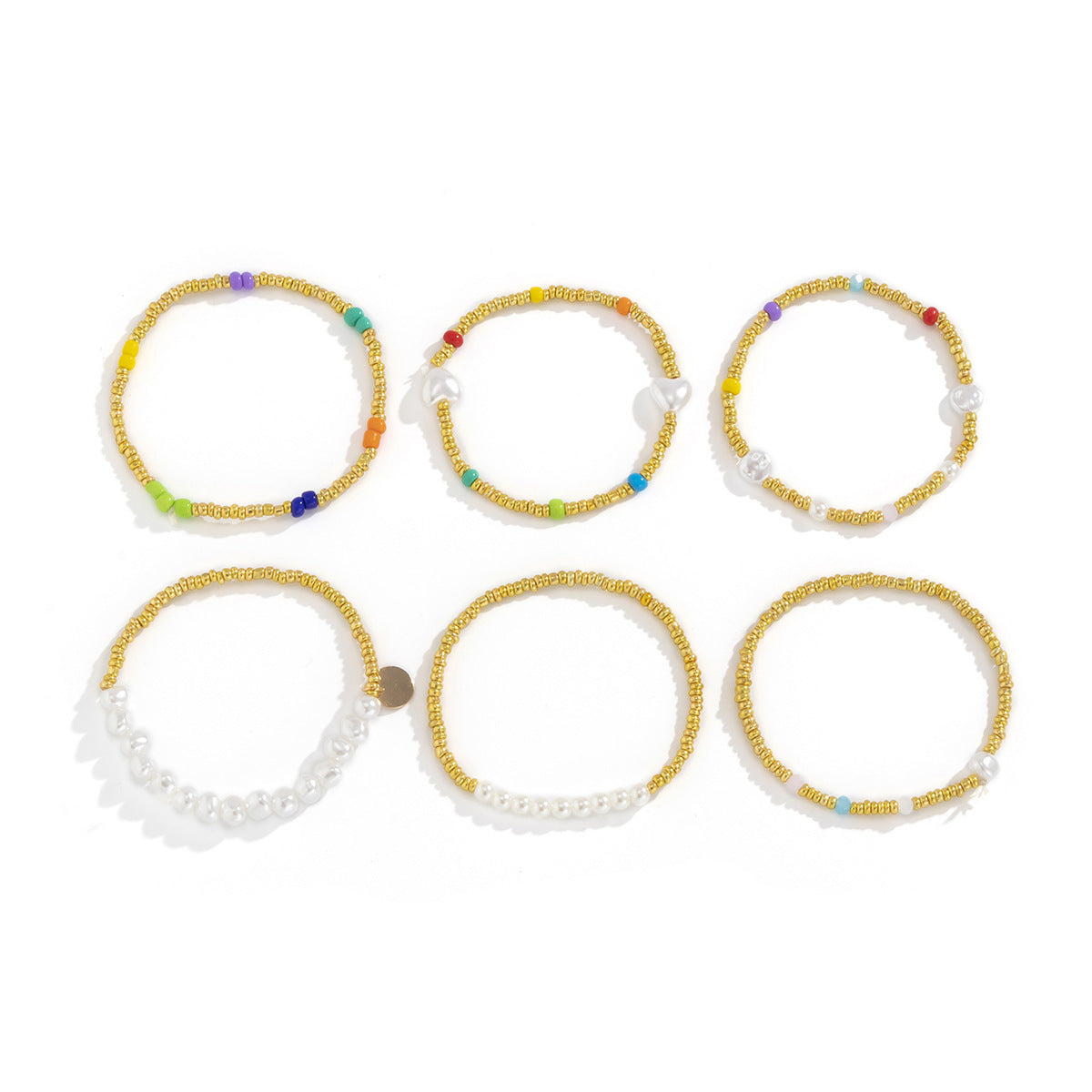 Womens Bohemian Beaded Bracelets Set Rice Bead Alloy Electroplated 8 Piece Gift Pack Jewelry for Everyday Wear