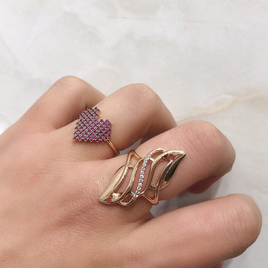 Zircon Rose Gold Hollow Flame Ring For Women Elegant Fashion Jewelry Accessory Sparkling Everyday Wear Statement