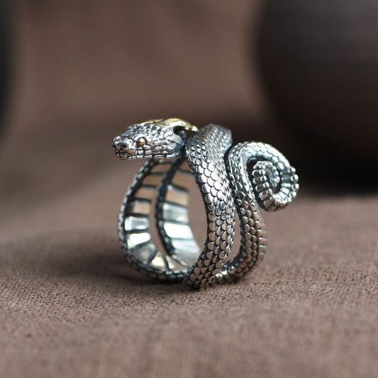 3D Snake Ring Open Mouth Design Electroplated Alloy Ring Two Tone Finish Geometric Shape Punk Jewelry For Everyday Wear