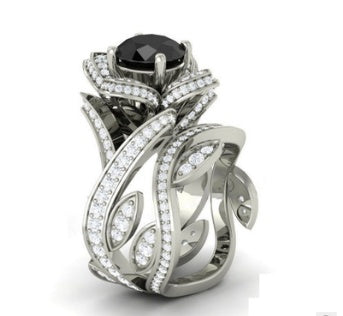 Womens Rose Zircon Floral Ring Copper Silver Plated Artificial Gemstone Inlay Elegant Fashion Jewelry Chic Gift