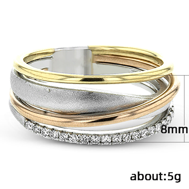 Zircon Ring Multi Line Winding Design Copper Inlaid Geometric Fashion Ring Gift for Women Copper Inlaid Zircon
