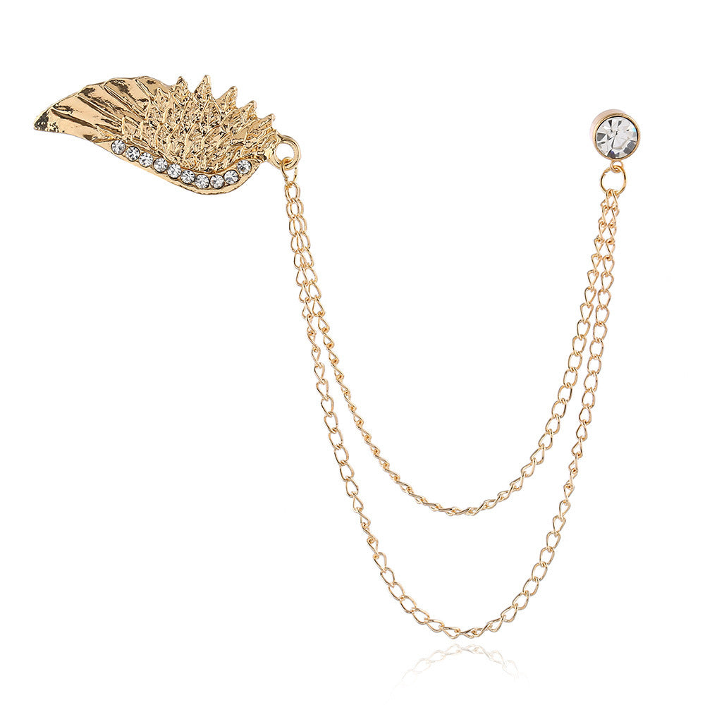 Angel Wings Brooch Silver Plated Rhinestone Metal Tassel Chain Unisex Vintage Fashion Pin Handcrafted Gem Sets