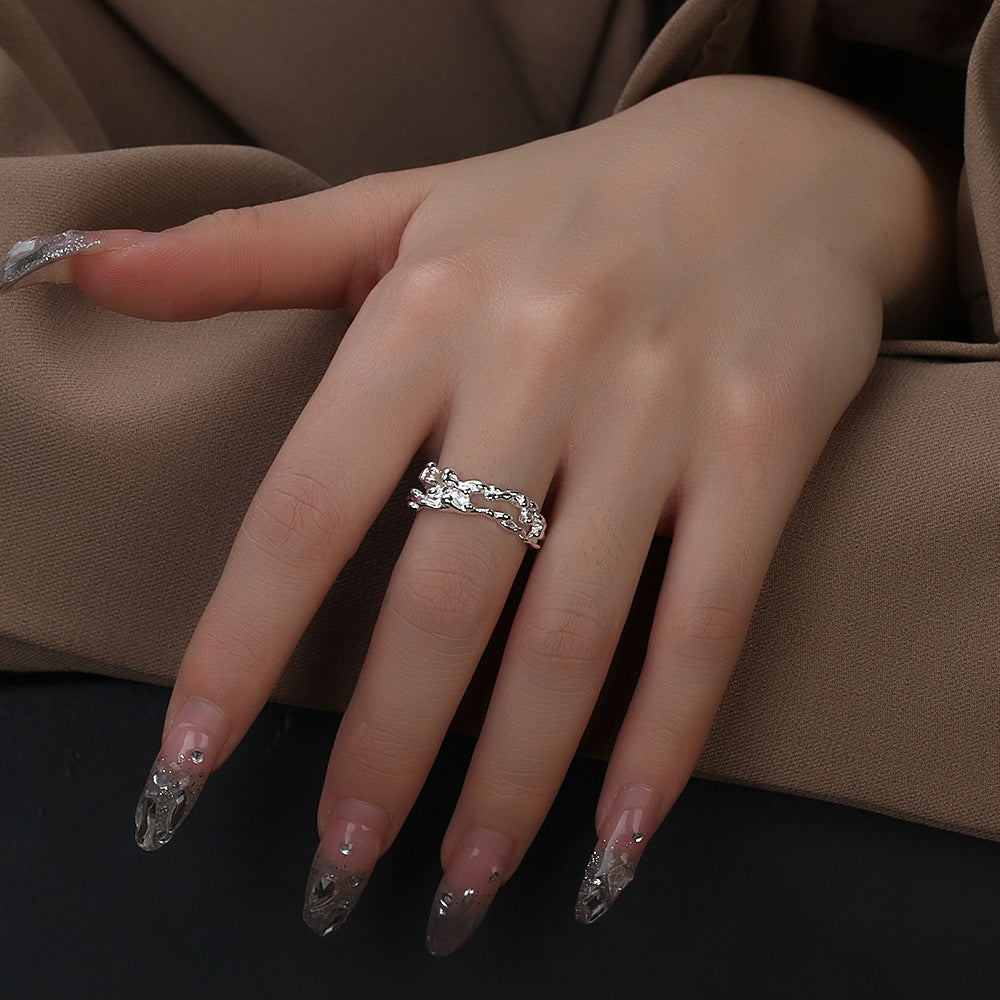 Adjustable Gold Plated Copper Ring Leaf Design And Gemstones Irregular Opening For Women And Men Fashion Style