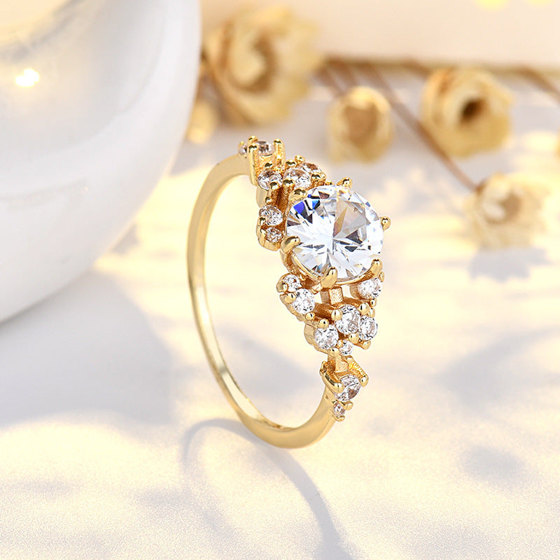 Womens Crown Ring Sterling Silver 14K Gold Plated Six Claw Zircon Design Elegant 8mm Wide Fashion Jewelry For Women