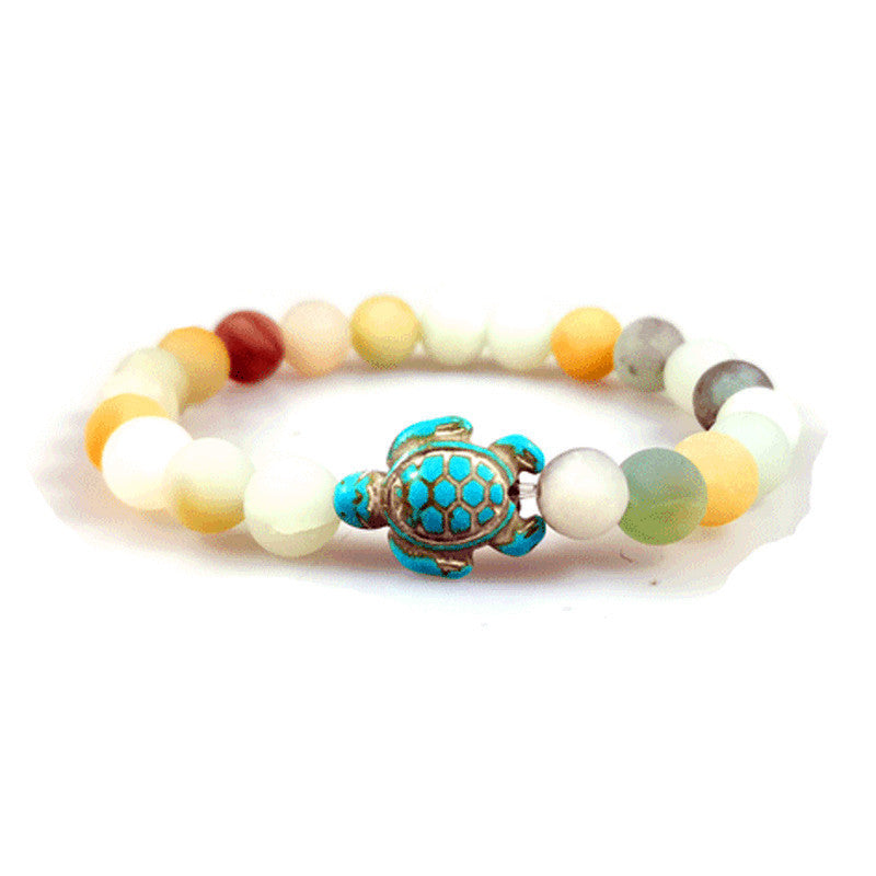 Unisex Volcanic Stone Bracelet With White Turquoise Geometric Design And Elastic Band For Men Women Everyday Wear