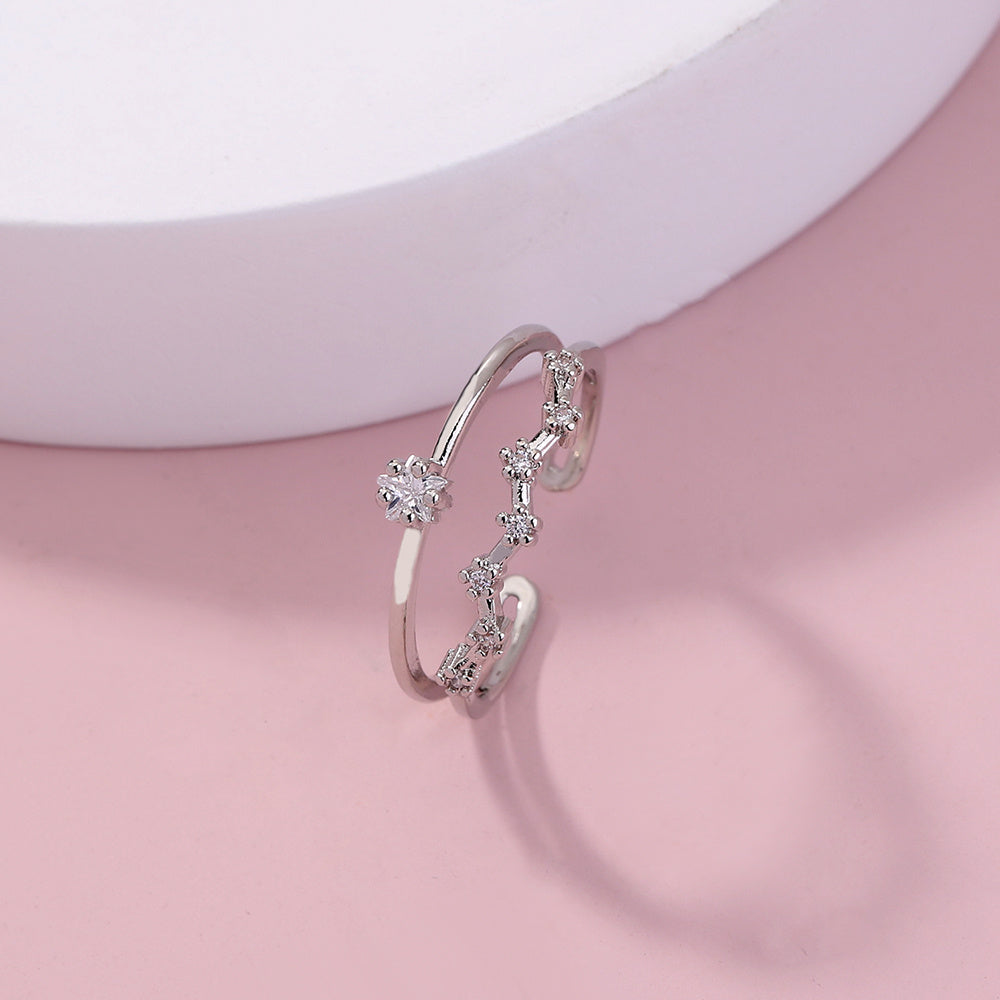 Adjustable Copper Ring With Zircon Accents Open End Band