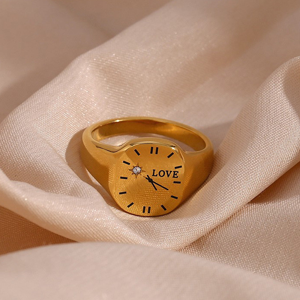 Stainless Steel Fashion Clock Ring Gold Geometric Statement Ring For Women And Girls Jewelry Gift Classic Look