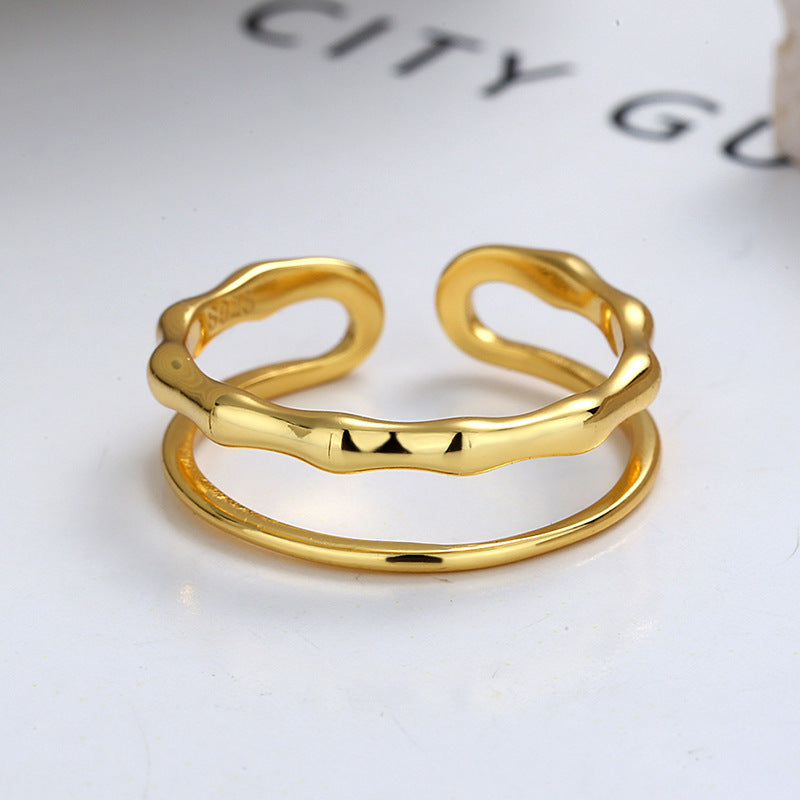 925 Sterling Silver Ring Twisted Geometric Surface Lightweight Adjustable Open Ring Electroplate White Gold Up