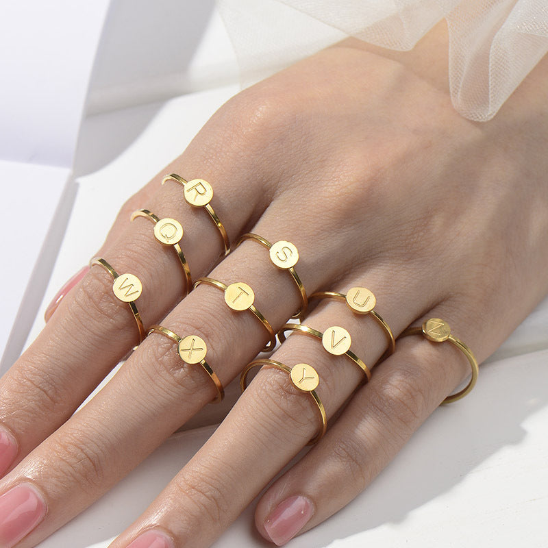 Copper English Letter Ring Small Round Band Versatile Daily Wear Jewelry for Women Men Teens Gift Everyday Gift