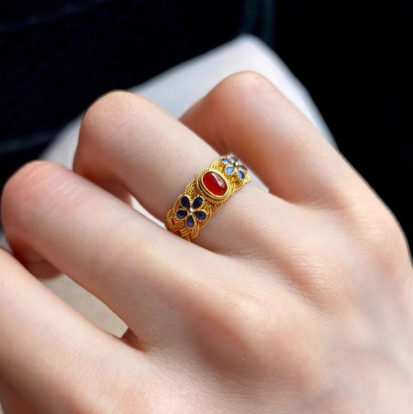 Copper Adjustable Ring Geometric Open Woven Design Yellow Gold Fashion Jewelry Gift Durable Everyday Statement