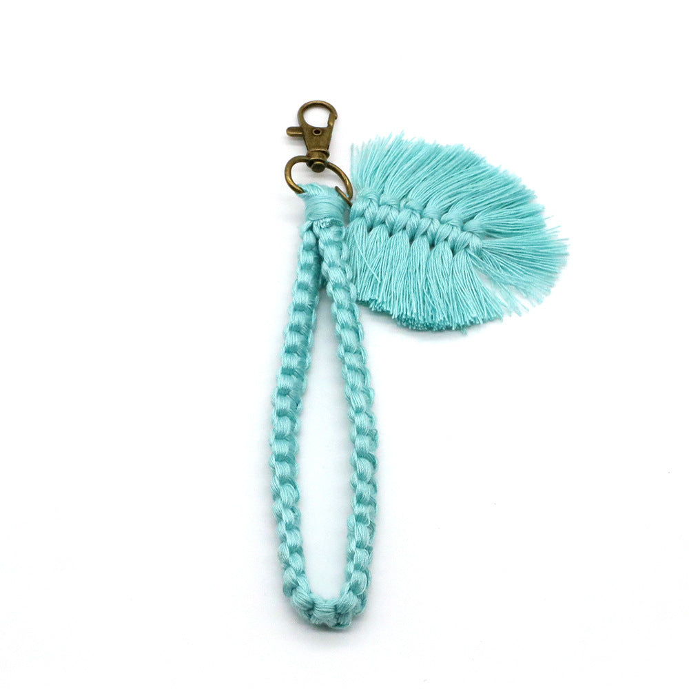 Handwoven Cotton String Keychain With Detachable Leaf Charm For Keys And Bags Accessory Cute Pendant Mini Size