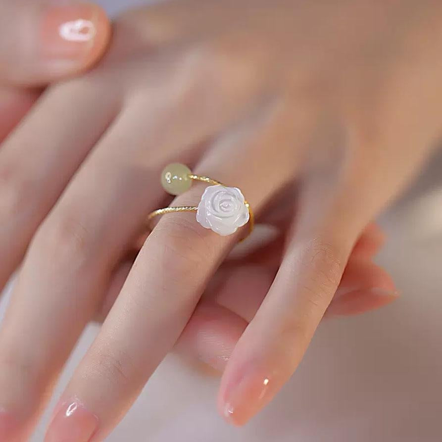 Womens Rose Ring Adjustable Opening Floral Ring Elegant Flower Ring Fashionable Accessories For Everydays Wear