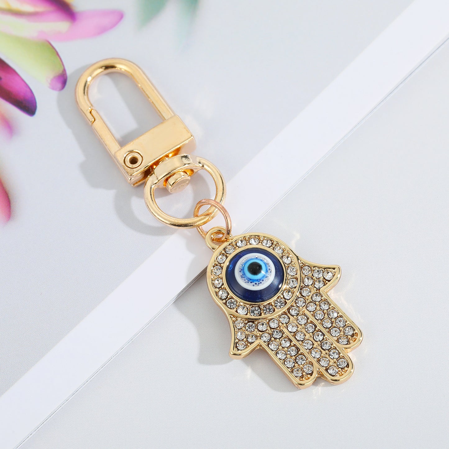 Alloy Keychain Pendant Dripping Oil Eye Design Key Ring Bag Charm Fashion Accessory Durable Silver Finish Trendy Look
