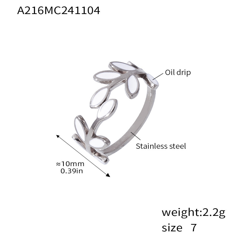 Stainless Steel Adjustable Ring With Branches Leaves Design Dripping Oil Electroplated For Everyday Wear Jewelry