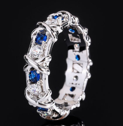 Women Shiny Zircon Cross Ring Electroplated Silver Rose Gold TwoTone Alloy Geometric Ring Fashion Jewelry Gift