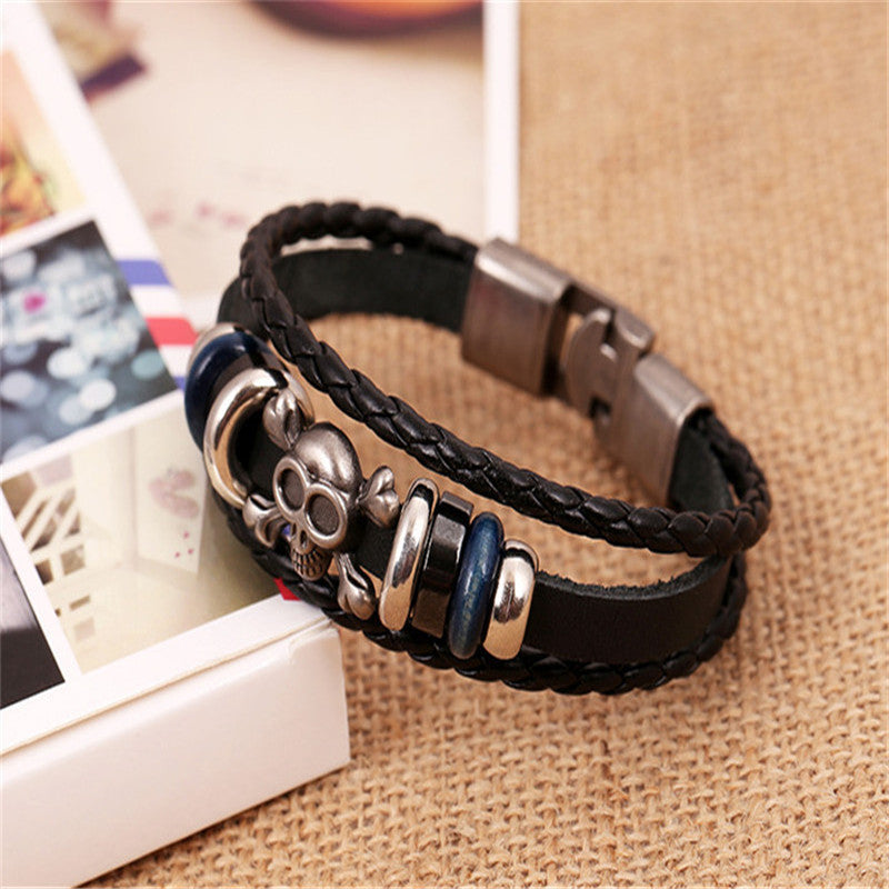 Womens Vintage Leather Skull Bracelet Handmade Retro Design Jewelry Wristband Gift For Women High Quality Chic Style