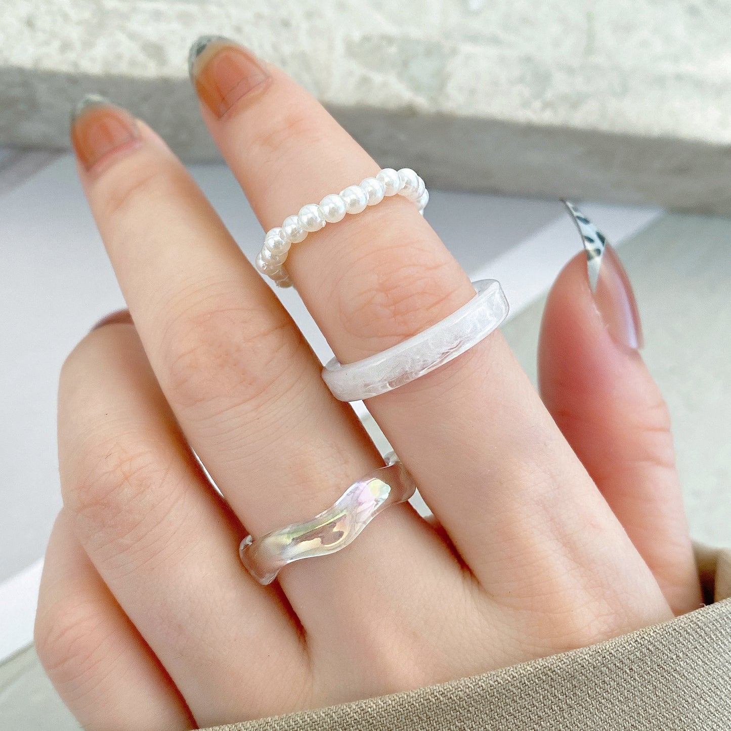 Womens Resin Ring Set Fashion Geometric Rings Simple Tri Piece Set Plastic Rings Color Rings Jewelry Everyday