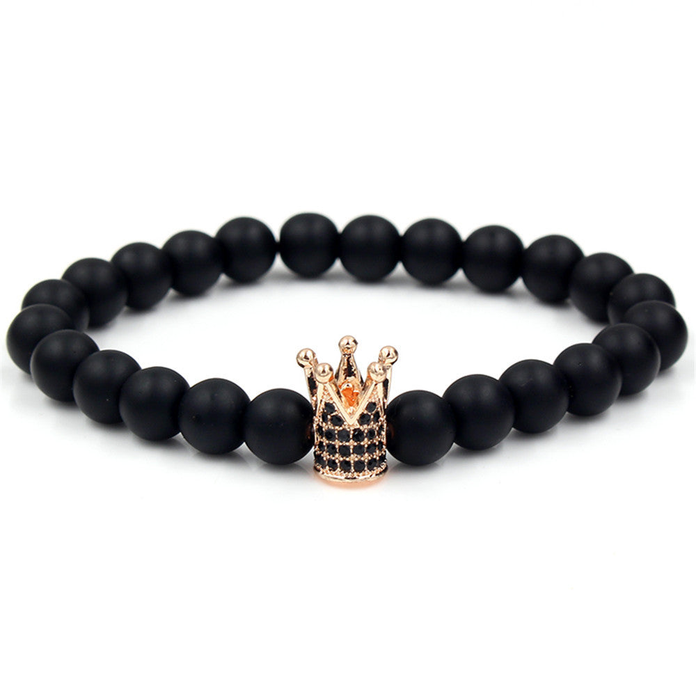 Womens Gun Black Frosted Stone Bracelet Bangle With Micro Zircon Inlaid Crown Jewelry Elegant Gift Natural Stone