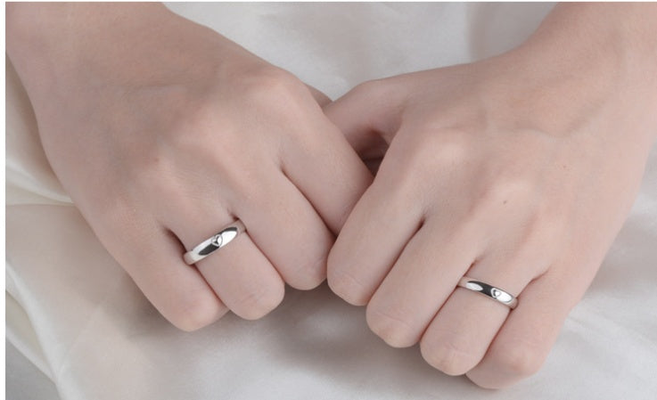 Adjustable Heart Ring Pair In Silver Electroplated Fashion Matching Rings For Men And Women Simple And Stylish