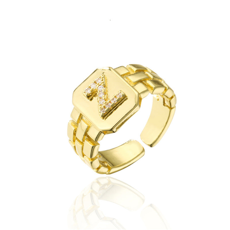Womens Adjustable Letter Ring 18K Gold Plated Zircon Initial Alphabet Ring Jewelry For Her Elegant Everyday Accessory