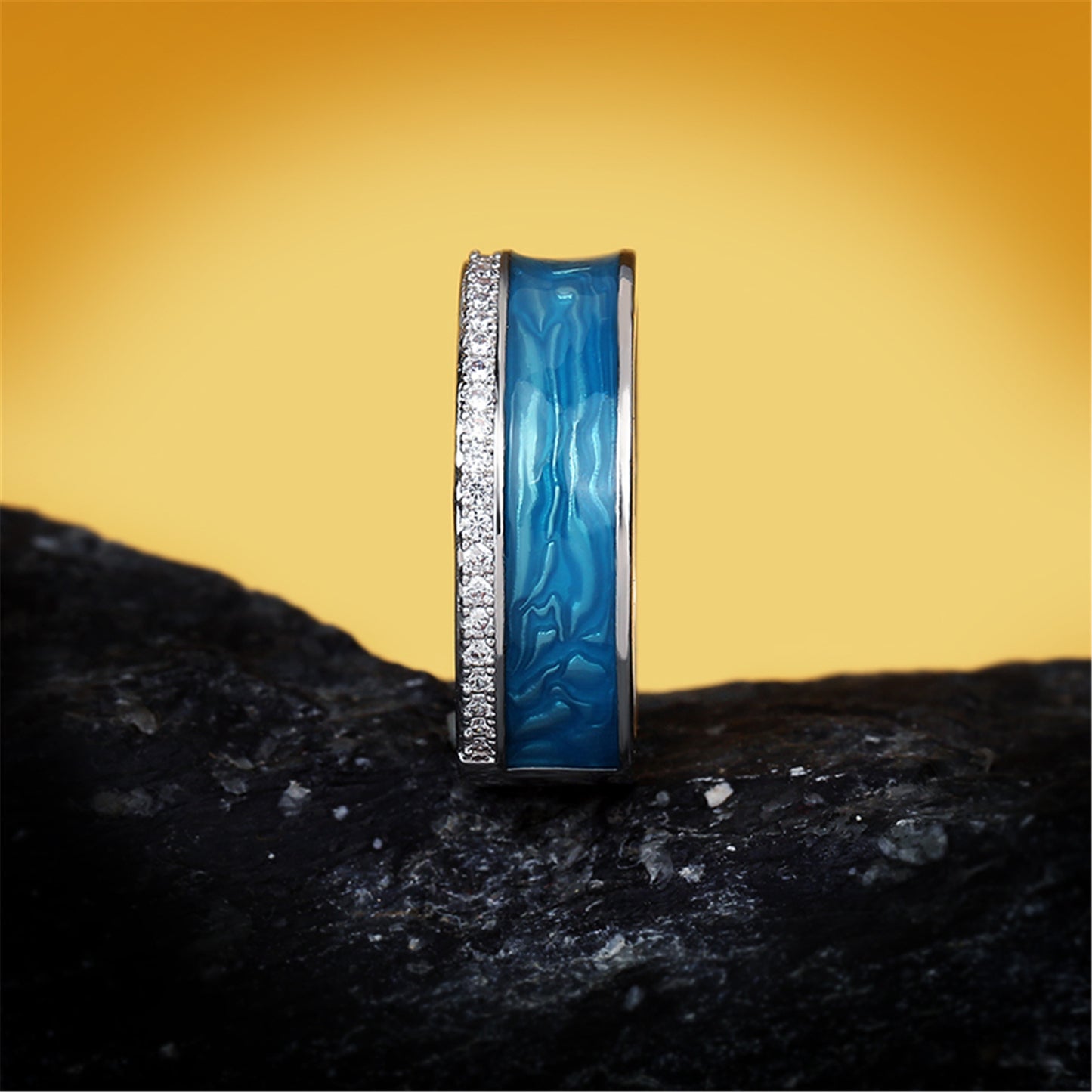 Womens Retro Enamel Ring With Natural Texture Brass Vintage Geometric Zircon Inlay Size 6 7 8 9 10 Brass Shine