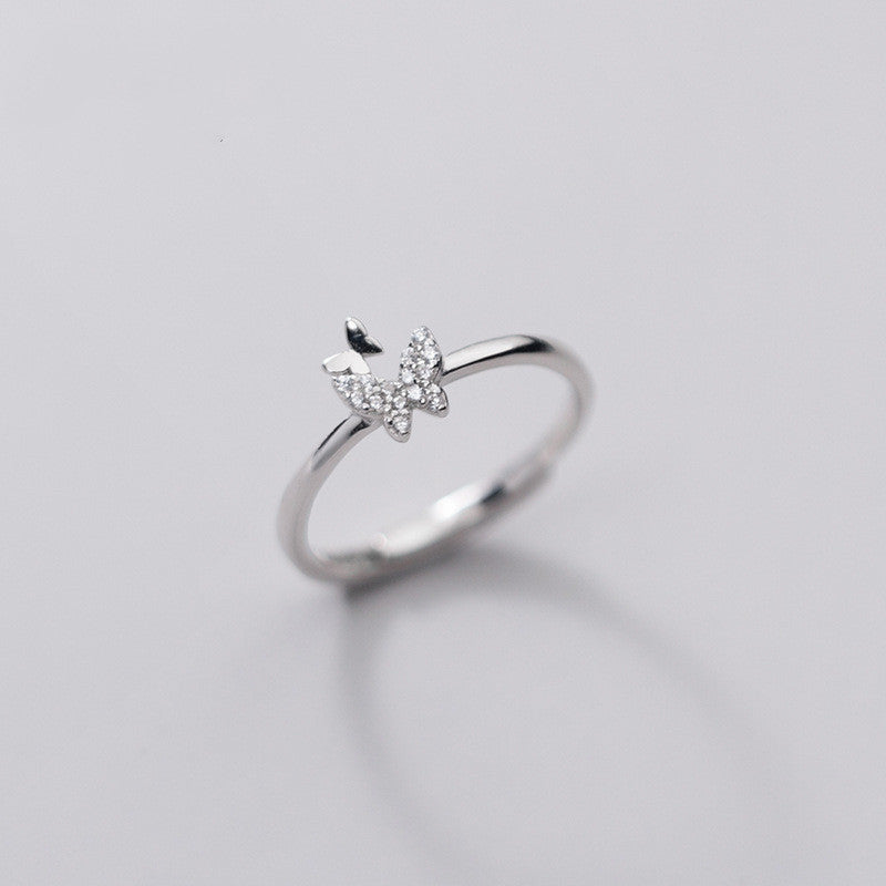 Adjustable Sterling Silver Butterfly Ring S925 Insect Jewelry for Women Delicate Gift Ideal Gift for Her Shine