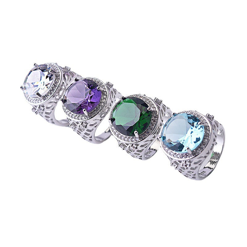 Womens Zircon Ring Colorful Sparkling Geometric Design Sterling Silver Inlaid Diamond Jewelry Fashion Sparkles