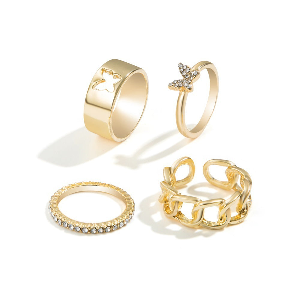 Butterfly Couple Ring Set Adjustable Open Rings Punk Style Gold and Silver Electroplated Alloy for Women and Girls