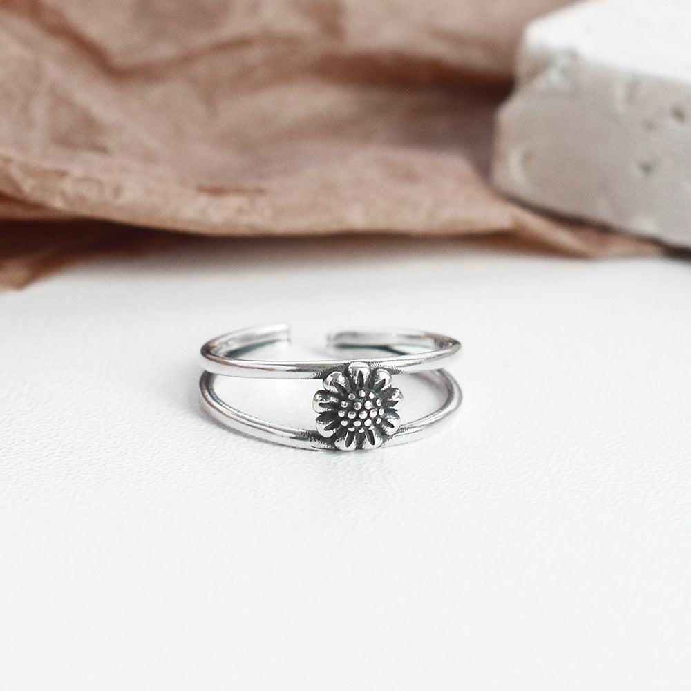 Sterling Silver Daisy Ring S925 For Women Vintage Retro Floral Jewelry Anniversary Gift For Elegant Daisy Gift