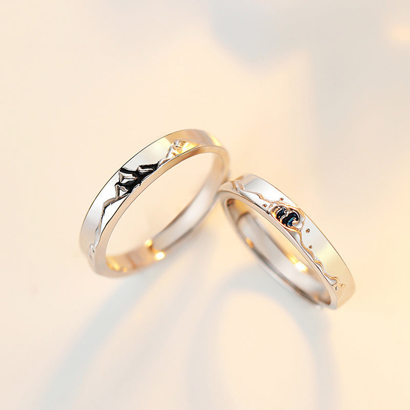 Adjustable Opening Starry Sky Korean Style Couple Rings Platinum Plated Matching Fashion Jewelry Anniversaries