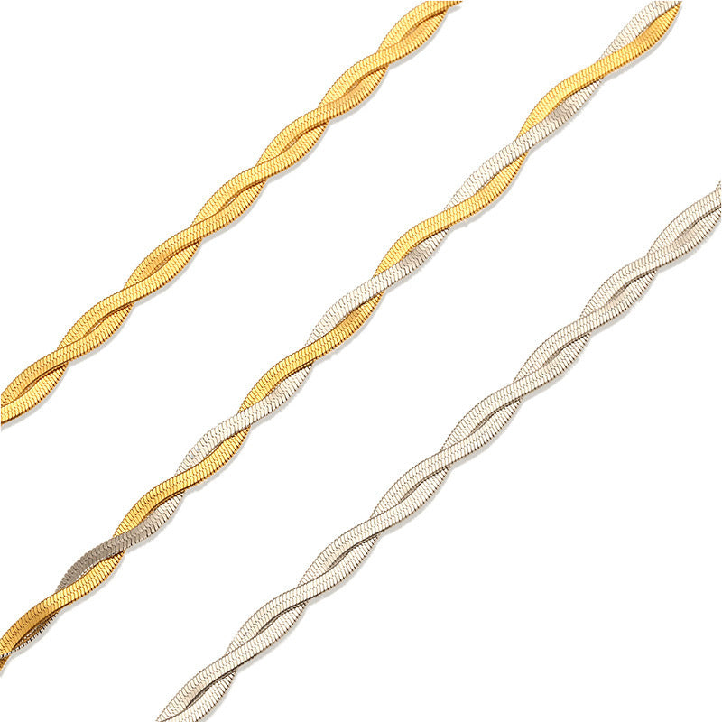 Womens Titanium Steel Bracelet Waterproof Anti Allergy Geometric Design Two Layer Gold Silver High Polish Glow