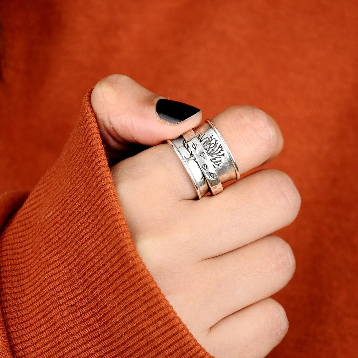 Tree Of Life Ring Rotating Gold Band With Spinning Leaves Design Adjustable Alloy Womens Ring Jewelry Comfort Fit