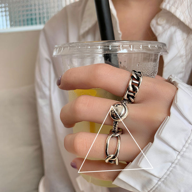 Adjustable Open Ring Set For Women Thai Silver Plated Geometric Knuckle Rings Korean Style Statement Jewelry Fashion
