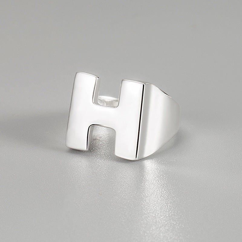 Adjustable Sterling Silver Initial H Ring 925 Open Letter Ring Fashion Jewelry For Her Women Girls Gift Open Ring